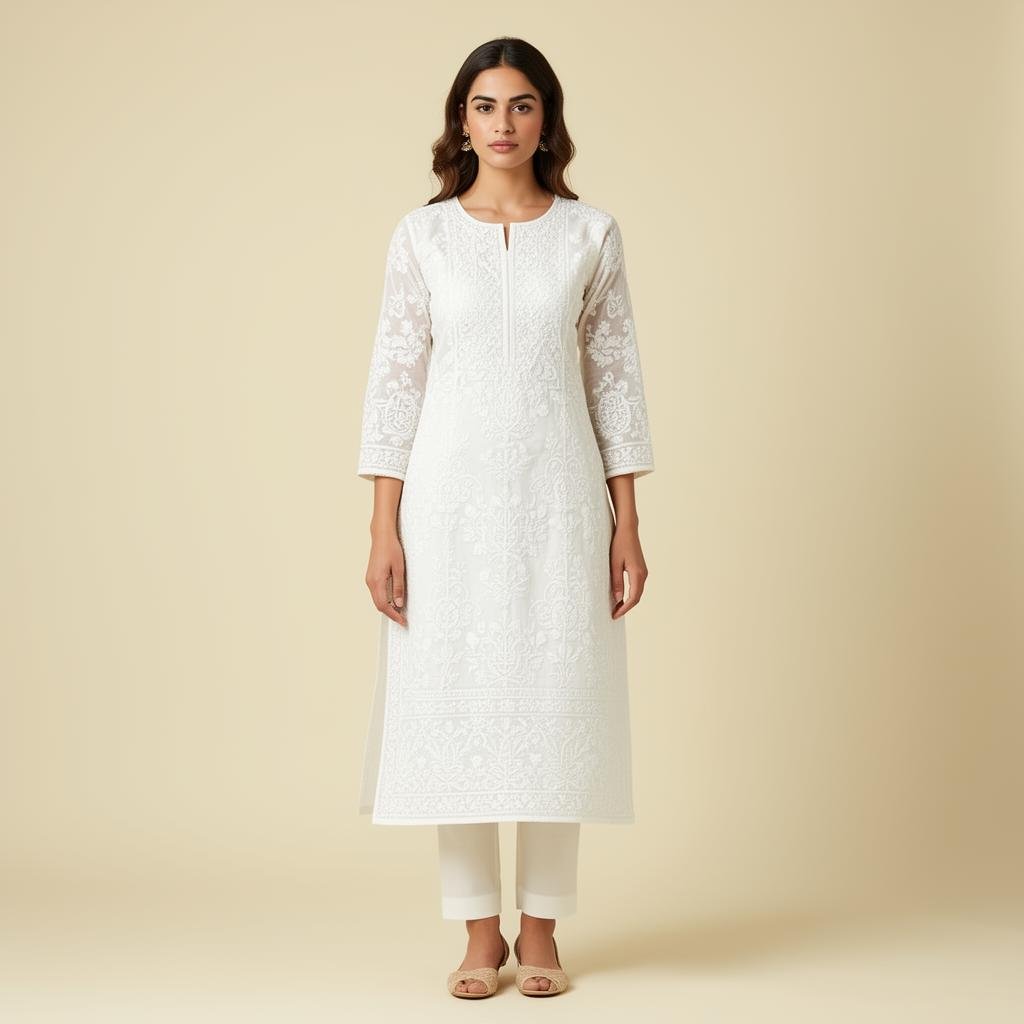 White Lucknowi Chikankari kurti